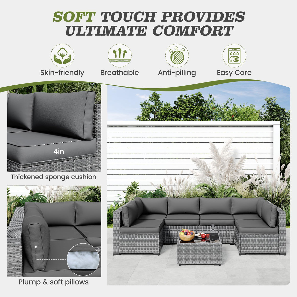 Amopatio Outdoor Cushions for Patio Furniture Replacement, Patio Furniture Cushions, Deep Seat Patio Cushions, Patio Seat Cushions for Outdoor Sectional (Grey) Amopatio