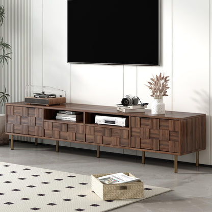 Merax 80" TV Stand for TVs Up to 85", Modern Entertainment Center with 2 Drawers, 2 Doors, and Open Space, Media Console with Unique Mosaic Front Design for Living Room