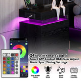 LIKIMIO Night Stand with Charging Station, Modern Black Nightstand with LED Light and 3 Drawers, Bedside Tables/End Table for Bedroom LIKIMIO