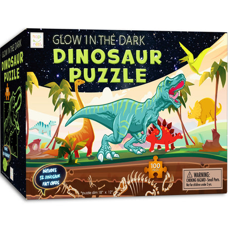 Hapinest Glow-in-The-Dark Dinosaur Jigsaw Puzzle for Kids, 100 Piece Puzzles for Kids Boys and Girls Gifts Ages 5 6 7 8 9 10 11 12 Years Old & Up, Includes 12 Dinosaur Fact Cards & LED Mini Flashlight Hapinest
