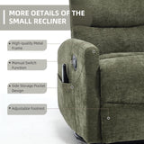PELUMY Manual Recliner Chair with Heat & Vibration Massage, 360° Swivel Rocker Recliner with 155° Recline and Lumbar Heat, Compact Recliner for Living Room & Small Spaces (Chenille, Green) PELUMY