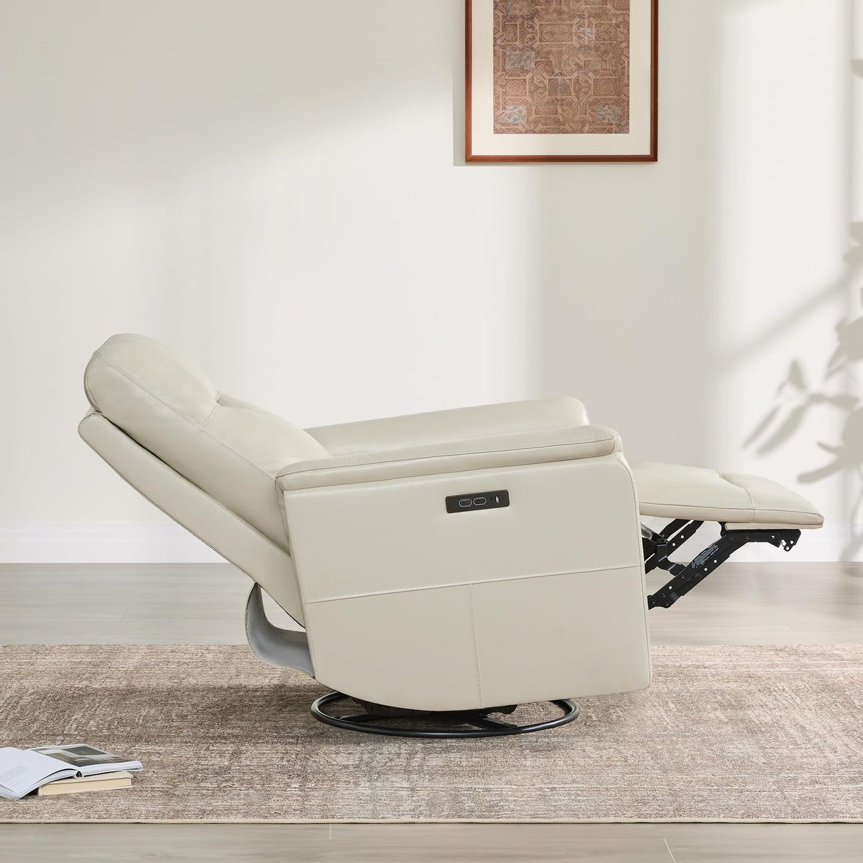 Watson & Whitely Genuine Leather Power Recliner Chairs W Power Headrest for Adults, Swivel Glider Recliner Chair W Charging Ports for Living Room, Light Grey Watson & Whitely