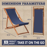 2 Set Outdoor Wooden Patio Lounge Chair Beach Sling Chair Set Height Portable Reclining Beach Chair Solid Wood Frame with White Polyester Canvas 3 Level,Blue FDW