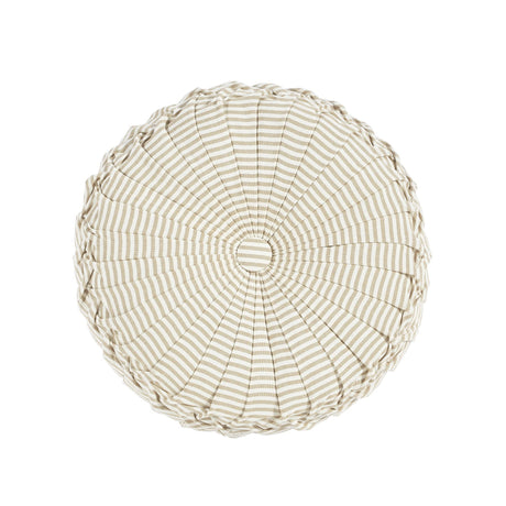 Lush Decor Farmhouse Ticking Stripe Yarn Dyed Pleated Decorative Throw Pillow, 14" Round, Neutral - Round Pillow - Throw Pillows For Bed, Couch, Or Chair Lush Decor