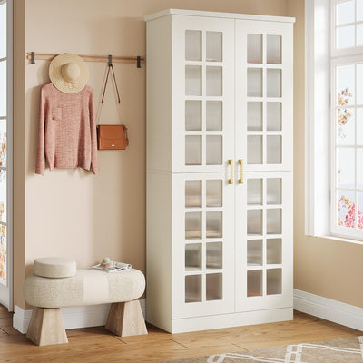 Tribesigns 71-Inch Tall Shoe Cabinet with Doors, 8-Tier Shoe Storage with Adjustable Shelves, Modern Shoe Organizer Shoe Rack Cabinet for Entryway, Hallway, Closet, Living Room, White and Gold