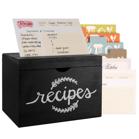 Recipe Cards and Box Set, Wood Recipe Card Box, Farmhouse Recipe Organizer for Kitchen Counter, Rustic Recipe Holder with 4x6 Inches Recipe Cards, Great Gift for Grandma Mom Women Recipe Lovers MISTOD