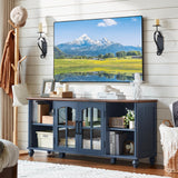 RWYHG Farmhouse TV Stand for 60 Inch TV, Wood Entertainment Center with Glass Door Storage Cabinet & Adjustable Shelves,Television Stands for 65" TVS, TV Console Table for Living Room,Bedroom,Blue RWYHG