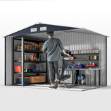 Outsunny 9' x 6' Outdoor Storage Shed, Garden Tool Metal Shed with Foundation Kit, Double Lockable Door, Air Vents and Sloping Roof, for Backyard, Patio, Lawn, Dark Gray Outsunny