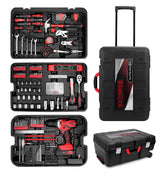 KingTool Home Tool Set Kit - 286 PCS Home Auto Repair Tool Kit with Rolling Tool Box, Mechanic Tool Sets with 21V Max Cordless Power drill, Perfect for Homeowner, Diyer, Handyman KINGTOOL