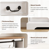 IRONCK 5 Drawers Dressers for Bedroom, Farmhouse Dresser Chest of Drawer with Sliding Barn Door,48” Tall Dresser Storage Organizer for Living Room, Entryway, White/Walnut IRONCK