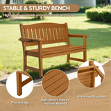 2-Person HIPS Outdoor Benches, Weatherproof Garden Bench with 800 lbs Weight Capacity, Artificial Wood Grains, Never Rot or Fade, Patio Benches for Garden, Porch, Balcony, Backyard,Park, Brown Sunnibety
