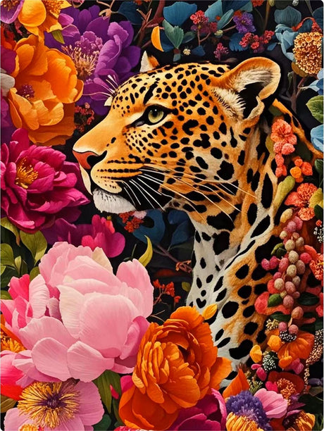PINFFSHU 5D Diamond Art Kit for Adults & Beginners - Leopard amidst Colorful Flowers - Full Drill Animal Gem Painting, DIY Diamond Painting Craft for Home Wall Decor & Gifts, 12x16 inch (30x40cm) PINFFSHU