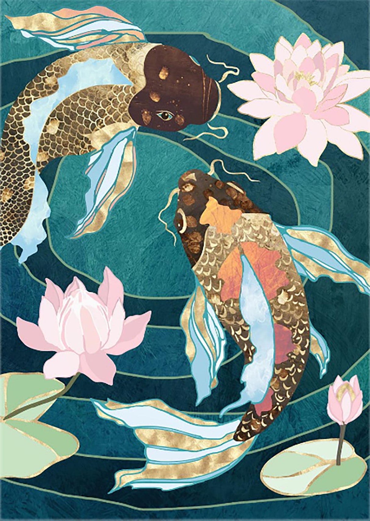 Hestarcul 5D Diamond Painting Kit,Abstract Koi Diamond Art Kits for Adults Round Full Drill,Paint with Diamonds for Gift,Wall Décor Hestarcul