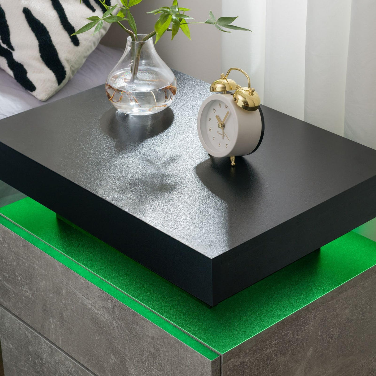 LED Nightstand Bedside Drawer Led Cabinet LED Lights Modern End Side Table with 2 Drawers for Bedroom Grey Generic