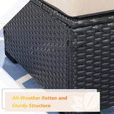 Shintenchi 3 Pcs Patio Furniture Set,Outdoor Sectional Black Wicker Patio Conversation Set,All-Weather Rattan Patio Couch with Washable Cushions and Glass Coffee Table(Khaki) Shintenchi