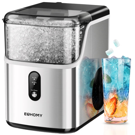 EUHOMY Nugget Ice Makers Countertop, Pebble Ice Maker Machine with 35lbs/24H Soft Ice, Self-Cleaning Sonic Ice Maker with Ice Scoop&Basket, Pellet Ice Maker for Home/Kitchen/Office(Stainless Steels) EUHOMY