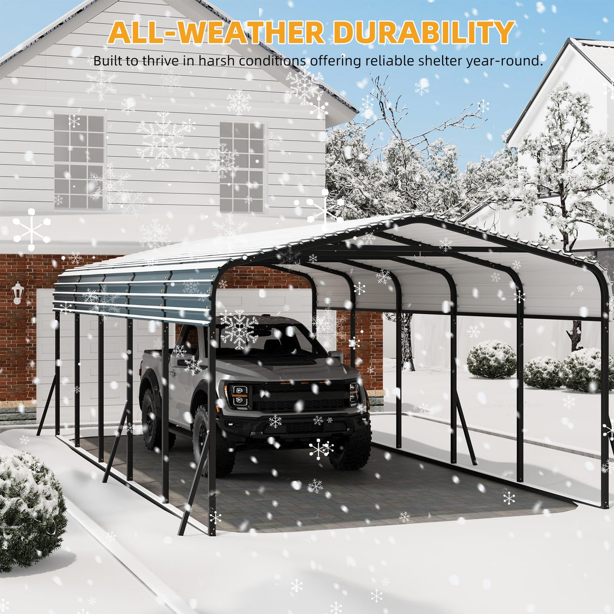 Reljofum 12 x 24 FT Metal Carport with Galvanized Steel Roof, Heavy Duty Metal Roof Carport with Enhanced Base, Tall Kits Garage for Tractors, Trucks, Boats, Cars Reljofum