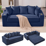 Anwick 2-in-1 Convertible Sleeper Sofa Bed, Corduroy Boneless Loveseat Cloud Couch for Living Room, Compressed Sofa in a Box, 5 Pillows, Fixed Frames, Side Pockets & Cup Holders, No Assembly (Blue) Anwick