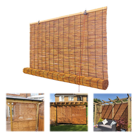 Outdoor Bamboo Roller Blinds Bamboo Shades Blinds Retro Bamboo Roll Up Blinds,35X64 in,53X64 in,64X64 in (WXH),for Patio Porch Cordless Indoor Privacy Bamboo Shades (Color : Carbonized) QHDPKU