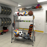 WALMANN Garage Ball and Sports Equipment Organizer, Ball Storage Rack Indoor/Outdoor Kids Ball/Toy Storage Organizer Bins, Rolling Ball Cart with Baskets WALMANN