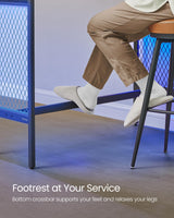 VASAGLE 47.2" Long Bar Table with Charging Station, LED Lights, Narrow Counter Tables Rectangular Couch Sofa Table, Metal Mesh Panels Frame, High Top Pub Table for Kitchen Living Room Party, Black VASAGLE