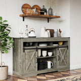 FansaFurn Farmhouse TV Stand for 65+ Inch TV, 34'' Tall Entertainment Center with Sliding Barn Doors, Rustic Wood Media Console Storage Cabinet Television Stand for Living Room, Bedroom Light Grey FansaFurn