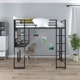 DHP Abode Space-Saving Twin Metal Loft Bed with Desk and Shelves - Black DHP