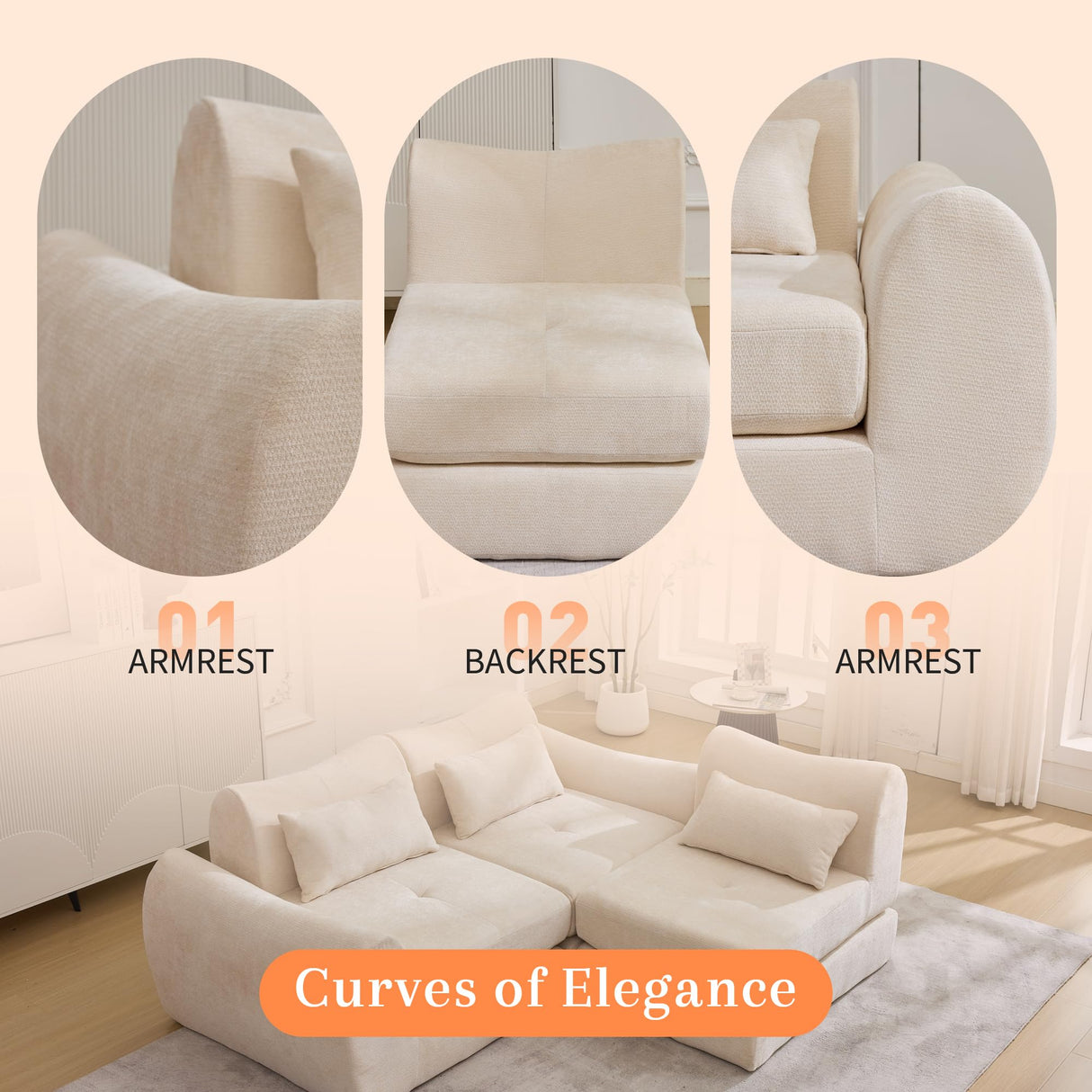 MAXMAXX 102" Cloud Sofa, 4-in-1 Folding Sofa Bed, Floor-Standing Boneless Couch, Futon Sofa Bed for Living Room, Bedroom and Entertainment Room (Beige) MAXMXX