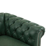 Christopher Knight Home Oakley Chesterfield Faux Leather Upholstered Club Chair,Button-Tufted 360° Swivel Chair,Scrolled Arm Living Room Sofa Chair, No Assembly Required Furniture, Green Christopher Knight Home
