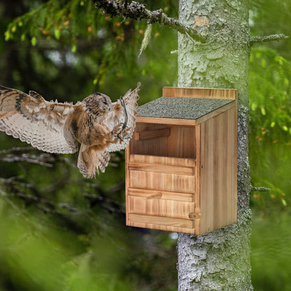 Owl House Wooden Building Kit for Adults Prebuilt Owl Box for Outside Premium Wooden Bird House Kit with Owl Box Cedar Shavings&Screws Included Owl Nesting Box,Barn Owl,Screech Owl Houses