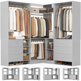 Aheaplus Closet System with 6 Drawers, 4 Hanging Rods & Corner Tower, Corner Closet System with Hanging, 86.8" L-Shaped Walk-In Wardrobe Organizer, 2000+ lbs Capacity, Set of 3, Grey Aheaplus