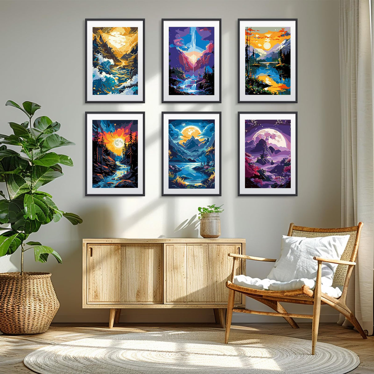 MISCER 6 Pack Landscapes Paint by Numbers Kit for Adults Beginner, Paint by Number Kits, DIY Acrylic Oil Painting Suitable for Home Decoration (8 * 12 Inch) MISCER