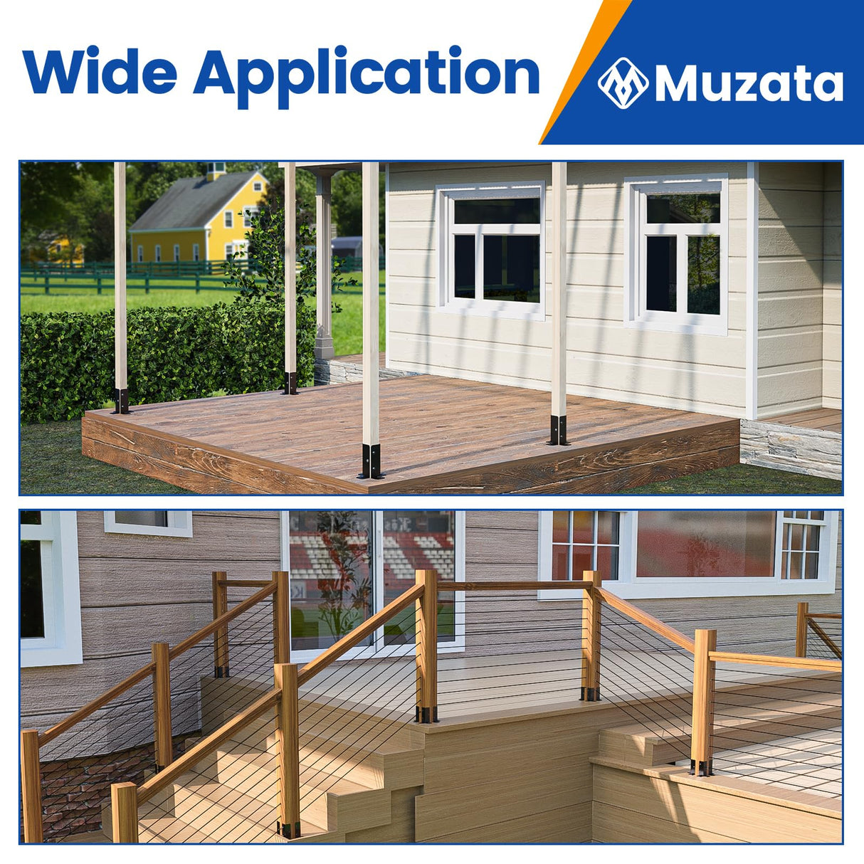 Muzata 4Pack Adjustable Post Base Brackets Deck Post Anchor Fit 1.5x1.5,2x2,2x4,4x4 Post Heavy Duty Wood Fence Pergola Post Base Support Black Half Column for Deck Railing Mailbox WT32 Muzata