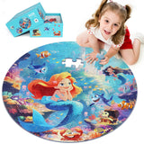 DIGOBAY Floor Puzzles for Kids Ages 3-5, 70 Pieces Mermaid Jigsaw Puzzle for Toddler Girls Ages 3 4 5 6 7 8 Year Old, Large Round Underwater Princess Puzzle Educational Learning Toys Birthday Gift DIGOBAY