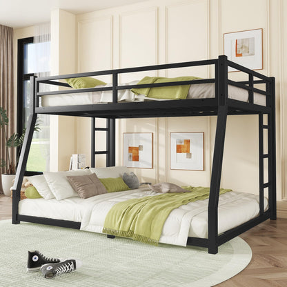 Miscoos Metal Full XL Over Queen Bunk Bed for Teens and Adults, Space-Saving/Noise Reduced/No Box Spring Needed, Black