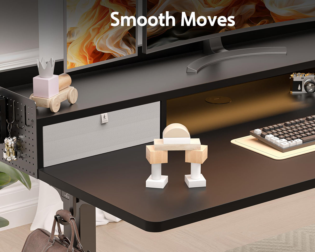 WALKINGDESK 48x24 Inches Electric Standing Desk with 2 Drawers, Height Adjustable Stand up Desk for Home Office, Inches Ergonomic Sit to Stand Desk with Storage Shelf, DIY Board, Hooks, Black WALKINGDESK