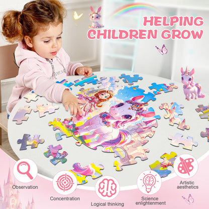 DIGOBAY Floor Puzzles for Kids Ages 4-6, 70 Pieces Large Round Unicorn Princess Floor Puzzle Unicorn Jigsaw Puzzle Toy for 3 4 5 6 Toddler Girls - Educational Christmas, Birthday Gift