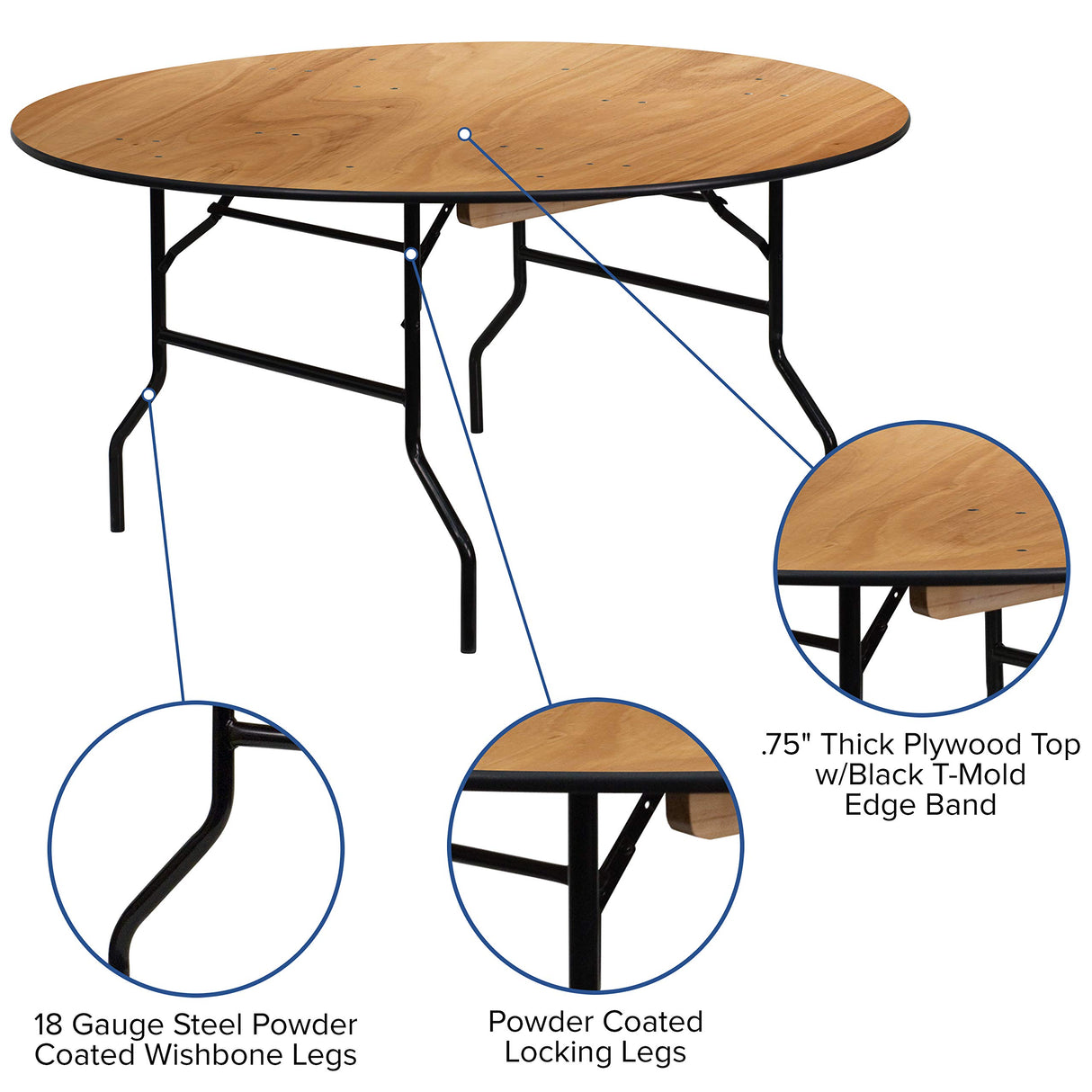 Flash Furniture Furman 5' Round All-Occasion Wood Folding Event Table, Foldable Round Portable Banquet Table with Wooden Top, Natural/Black Flash Furniture