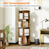 HOOBRO Rotating Bookshelf, 360° Spinning Bookshelf for Small Spaces, 4-Tier Floor Standing Bookcase Storage Rack, Wooden Corner Bookcase for Living Room, Study, Office, Rustic Brown and Black FG54SJ01 HOOBRO