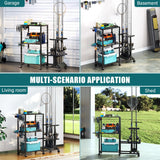 TC-HOMENY Fishing Rod Holders for Garage with Lockable Wheels, Heavy Duty Fishing Pole Rack Cart Holds Up to 10 Rods, Large Fishing Tackle Gear Organizer Storage rack for Room, Garage, Basement, Black TC-HOMENY