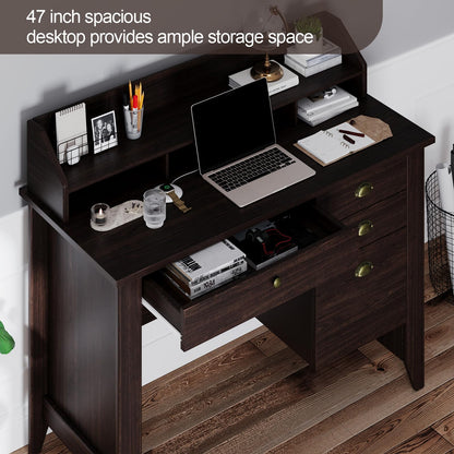 4 EVER WINNER Office Desk with File Drawer, 47 Inch Computer Desk with Drawers and Monitor Stand, Writing Desk for Bedroom, Study Table for Small Spaces, Coffee