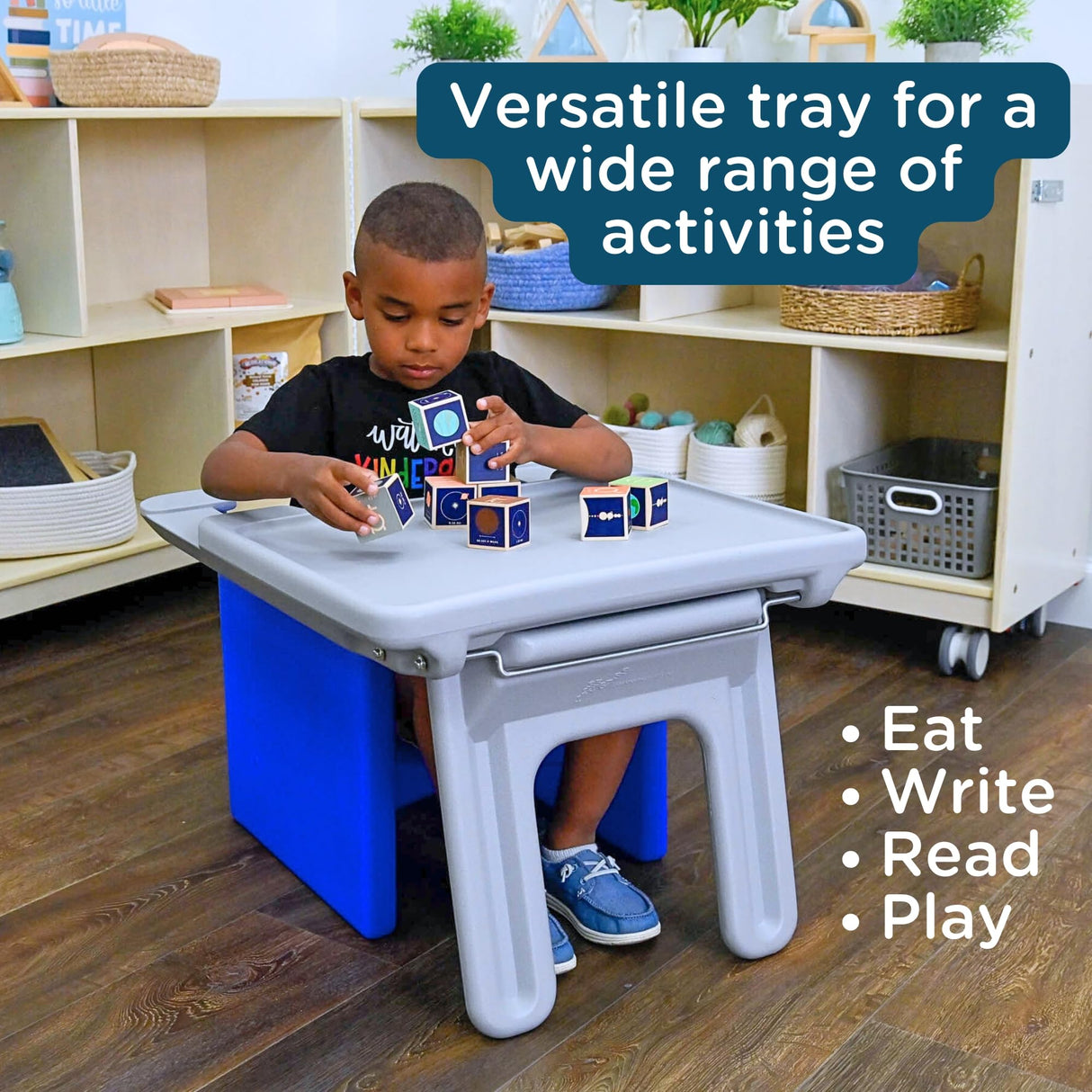 Children's Factory Edutray Kids Desk, Converts Cube Chair to Desk, Space-Saving Toddler Desk Converter, Homeschool & Classroom Study Desk, Gray Children's Factory