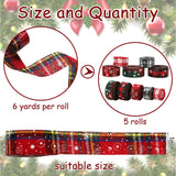 Whaline 5 Rolls 30 Yard Christmas Burlap Ribbon - 1 Inch Snowflake Plaid for Gift Wrapping, Winter Xmas Decorations, DIY Crafts, Wreath Bow Making Supplies Whaline