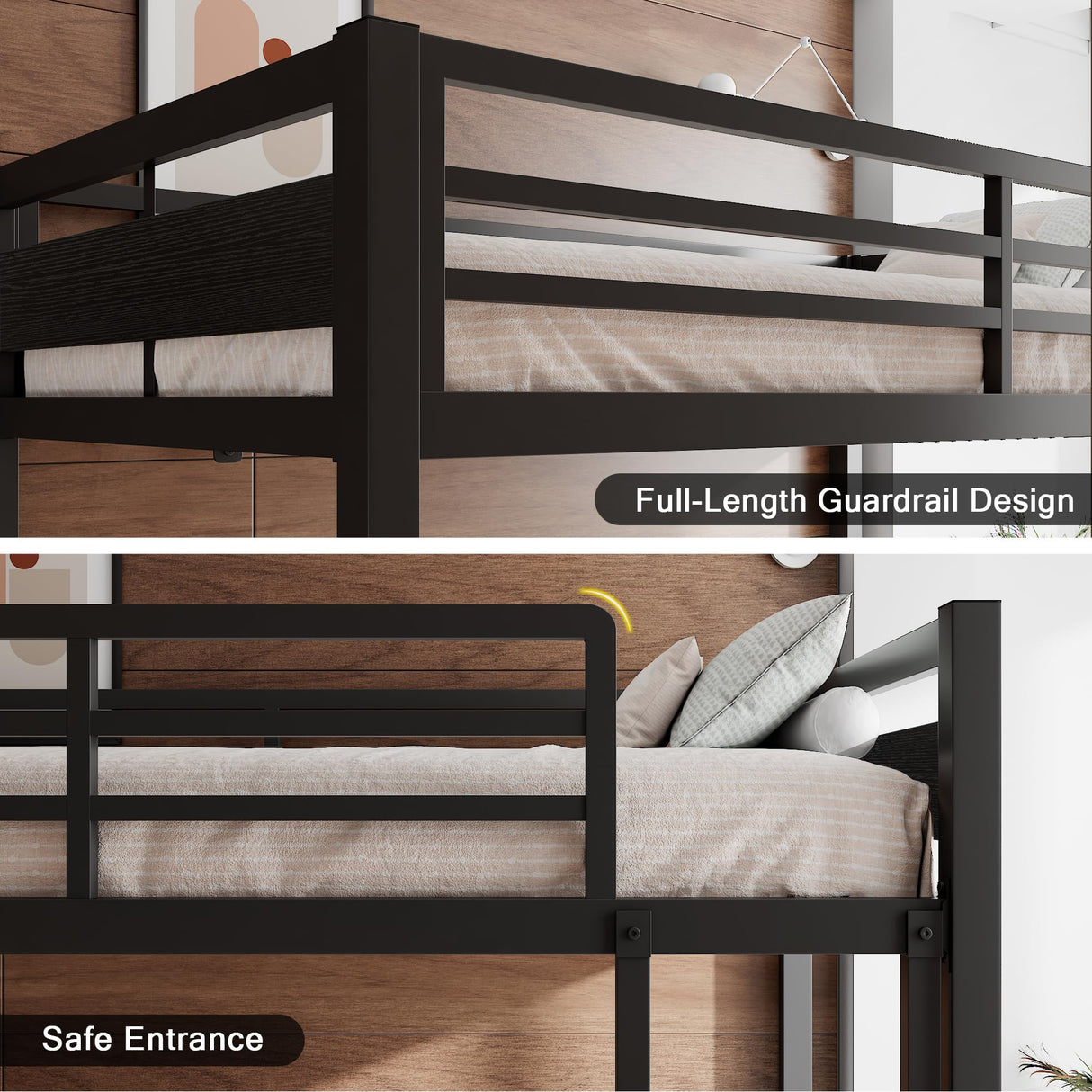 Einhomn Bunk Bed Twin Over Twin, Heavy Duty Metal Bed with Ladder and Full-Length Guardrail, Under-Bed Storage Space, No Box Spring Needed, Noise Free, Black Einhomn