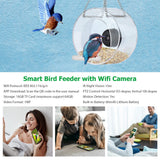 Clear Window Bird Feeder with Wifi Camera Suction Cup, Smart Transparent Round Birdfeeder with 16GB TF Card Photo Taking Video Recording IR Night Vision, Outside Birdhouse for Close Up View Outdoors Irfora