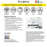 Epson EcoTank ET-4760 Wireless Color All-in-One Cartridge-Free Supertank Printer with Scanner, Copier, Fax, ADF and Ethernet - White Epson
