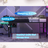 Linique Black Twin Size Gaming Loft Bed with Desk, LED Lights, and Staircase Linique