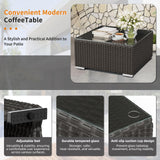 Oakcloud 7-Piece Outdoor Black Rattan Wicker Sectional Conversation Sets Patio Furniture Sofa Set with Cushions and Glass Top Table(Grey) Oakcloud