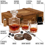Whiskey Gift Set, 14 pcs - Whiskey Decanter + Wooden Smoker + Old Fashioned Glasses - 2 pcs, in Wooden Box with Wood Chips, Whiskey Stones 6 pcs Included - Gift for Men (Torch Not Included) homia