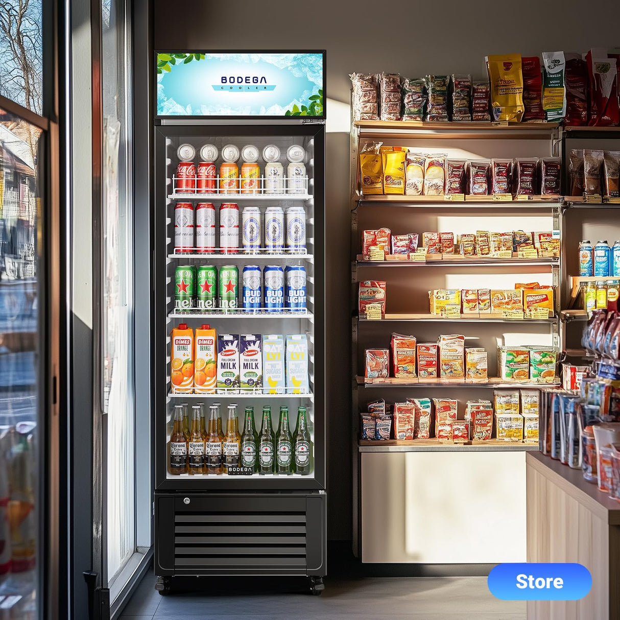 BODEGACOOLER Glass door commercial refrigerators, 9 cu.ft commercial beverage refrigerator, glass door display refrigerator for beer,bar,drink, Commercial fridge, Commercial merchandiser refrigerator. BODEGA
